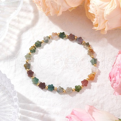Natural Indian Agate Beads Stretch Bracelets for Women BJEW-JB11768-01-1