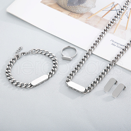 Fashionable 304 Stainless Steel Rectangle Bracelets & Earrings & Necklaces & Rings Sets FS-WG82DA2-01-1