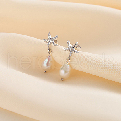 Mother's Day Jewellery S925 Sterling Silver Starfish Dangle Stud Earrings EJEW-M096-03P-1
