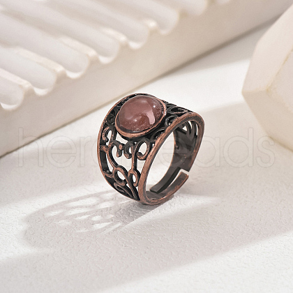 Vintage Ethnic Style Natural Rhodonite Inlaid Hollow Out Women Adjustable Rings UP6399-3-1