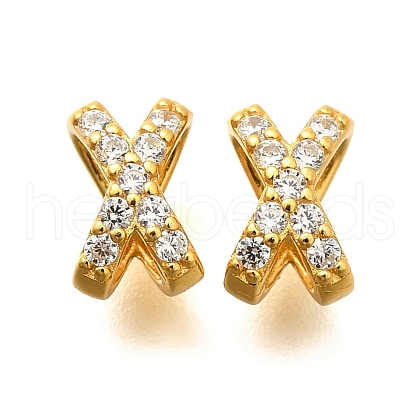 925 Sterling Silver Micro Pave Clear Cubic Zirconia Beads STER-B006-20G-1