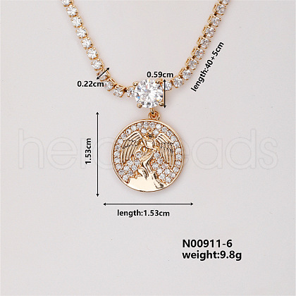 Fashion Brass Rhinestones Flat Round Pendant Necklace for Women AB9344-6-1