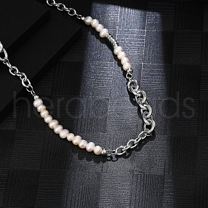 Stainless Steel Imitation Pearl Necklaces for Unisex KU6106-1