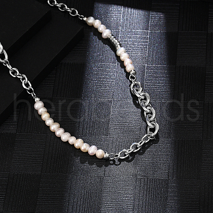 Stainless Steel Imitation Pearl Necklaces for Unisex KU6106-1