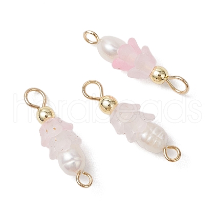 Frosted Flower Natural Cultured Freshwater Pearl & Acrylic Connector Charms PALLOY-JF03590-02-1