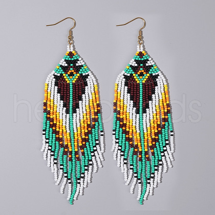 Bohemian Handmade Glass Seed Beads Hexagon Dangle Earrings ZA8204-4-1