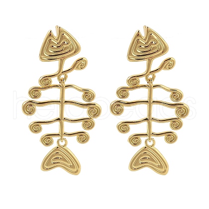 Fish Bone Brass Stud Earrings for Women EJEW-Q389-05G-1