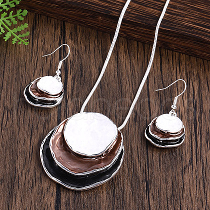 Three Flat Round Zinc Alloy Enamel Pendant Necklaces & Dangle Earrings Sets WGCF00E-01-1