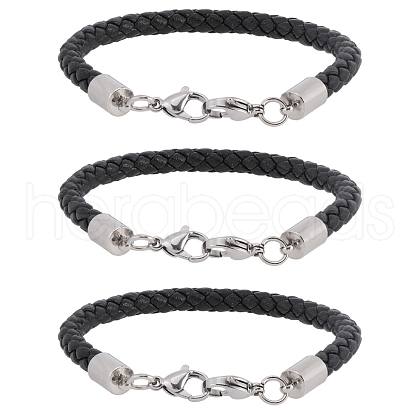 CHGCRAFT 3Pcs Imitation Leather Wrap Wide Cord Bracelet with Stainless Steel Lobster Clasp for Men Women BJEW-CA0001-10A-1