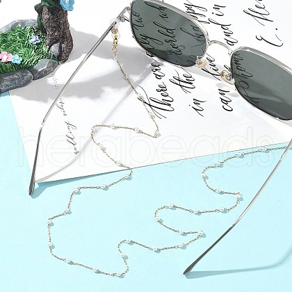 304 Stainless Steel & ABS Imitation Pearl Round Link Eyeglasses Chains AJEW-EH00400-1