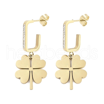 Clover 304 Stainless Steel Dangle Earrings EJEW-L283-091G-1