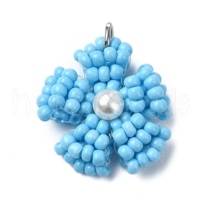 Glass Seed Beaded Daisy Pendants PALLOY-MZ00462-01-1