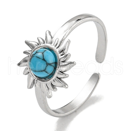 304 Stainless Steel Synthetic Turquoise Cuff Rings G-Z056-01P-04-1