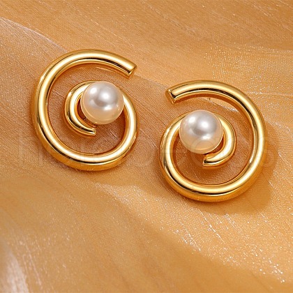304 Stainless Steel ABS pearl Stud Earrings EJEW-S226-07G-04-1