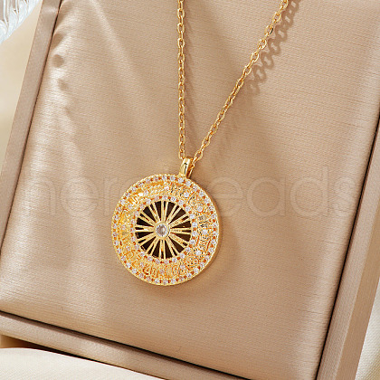 Elegant Wheel Shaped Brass Micro Pave Clear Cubic Zirconia Pendant Necklaces for Women GZ1520-1-1