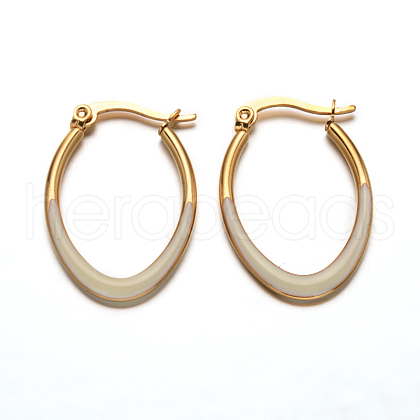 Oval 304 Stainless Steel Enamel Hoop Earrings EJEW-L139-12G-1