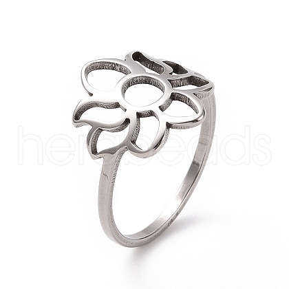 Non-Tarnish 201 Stainless Steel Flower Finger Ring RJEW-J051-32P-1