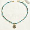 Vintage Ethnic Style Natural Turquoise Beaded Oval Oendant Necklaces for Women Party FE3293-3