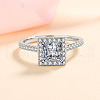 Square Rhodium Plated 925 Sterling Silver Pave 6.5x3.9mm Moissanite Finger Rings for Women WG02E28-01-1
