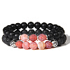 Natural Lava Rock & Frosted Stone Round Beads Stretch Bracelet Set Women DF9720-7-1