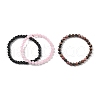 3Pcs 3 Style Natural Rhodonite & Black Agate & Rose Quartz Round Beaded Stretch Bracelets Set PW23030761414-5