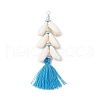 Natural Cowrie Shell & Handmade Polymer Clay Beads & Handmade Polycotton Tassel Big Pendants PALLOY-JF03785-3