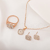 Rhombus Alloy Rhinestone Pendant Necklaces & Stud Earrings & Rings Sets FS-WGFED7A-01-1