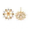 Brass Micro Pave Clear Cubic Zirconia Stud Earring Findings KK-S364-055-4