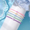 5Pcs 5 Colors Heart Acrylic & Glass Seed Beaded Stretch Bracelet Sets BJEW-JB10476-4