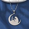 304 Stainless Steel Moon with Woman Pendant Necklaces for Ramadan & Eid Mubarak NJEW-D318-02P-1
