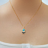 Brass Clear Cubic Zirconia and Black Enamel Rectangle with Oval Pendant Necklaces for Daily Wear AY5004-1-1