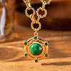 Retro Brass Pave Dyed Natural Agate Flat Round Pendant Necklaces for Women FS-WGEAC5C-02-1