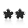 925 Silver Black Agate Flower Stud Earring JT8400-2-1
