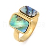 Rectangle 304 Stainless Steel Paua Shell Cuff Rings for Women X-RJEW-G346-04G-01-4