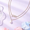 Glass Pearl Teardrop Pendant Brass Chain Double Layer Necklaces for Women NJEW-JN05341-1