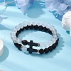 2Pcs 2 Styles 8mm Round Frosted Glass Beaded Stretch Bracelet Sets BJEW-JB10623-2