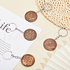 CHGCRAFT 18Pcs 3 Style Flat Round Wood Keychains KEYC-CA0001-55-4