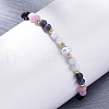 Faceted Round Turquoise & Natural Rose Quartz & Lapis Lazuli Braided Bead Bracelets BJEW-F493-09G-01-4