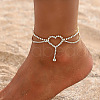 Zinc Alloy Crystal Rhinestone Heart Link Iron Double Layer Chain Anklets for Women FS-WG2911E-01-1