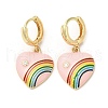 Heart with Rainbow Real 18K Gold Plated Brass Dangle Hoop Earrings EJEW-L268-042G-01-1