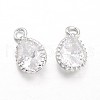 Teardrop Brass Cubic Zirconia Charms KK-L134-23P-1
