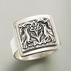 Rectangle with Bird & Flower Pattern Alloy Finger Rings FS-WGF2270-01-4