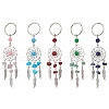 Woven Net/Web with Feather Alloy & Mixed Gemstone & Glass Seed Keychains KEYC-MZ00041-1
