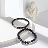 Natural Obsidian Round Beads Stretch Bracelets Set BJEW-JB06980-04-4