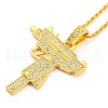 Clear Cubic Zirconia Gun Shape Pendant Necklace with Alloy Rope Chains NJEW-E101-04G-1