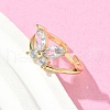 Brass Micro Pave Clear Cubic Zirconia Cuff Rings for Women RJEW-D307-01G-C-5