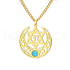 304 Stainless Steel Pave Synthetic Turquoise Hollow Star of David and Chai Pendant Necklaces for Women FS-WG8BC02-02-2