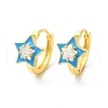 Enamel Star Hoop Earrings with Clear Cubic Zirconia EJEW-E270-02G-2