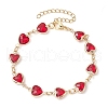 3Pcs 3 Colors 304 Stainless Steel & Glass Heart Link Bracelet Sets BJEW-JB10865-3