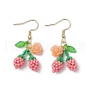 Flower with Cherry 304 Stainless Steel Glass Seed Beads Dangle Earrings EJEW-MZ00419-02-2